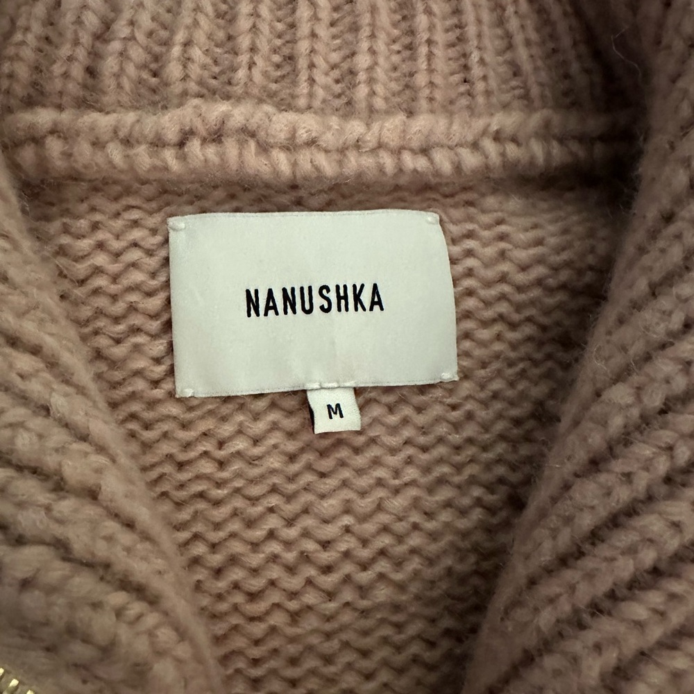 NANUSHKA ERIA CROPPED FAUX PEARL-EMBELLISHED CABLE-KNIT SWEATER IN BLUSH - Picture 4 of 6